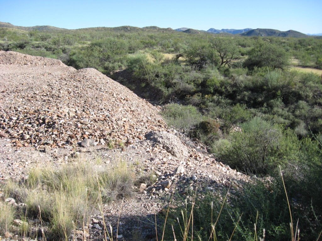 Large mine dump on the hillside.