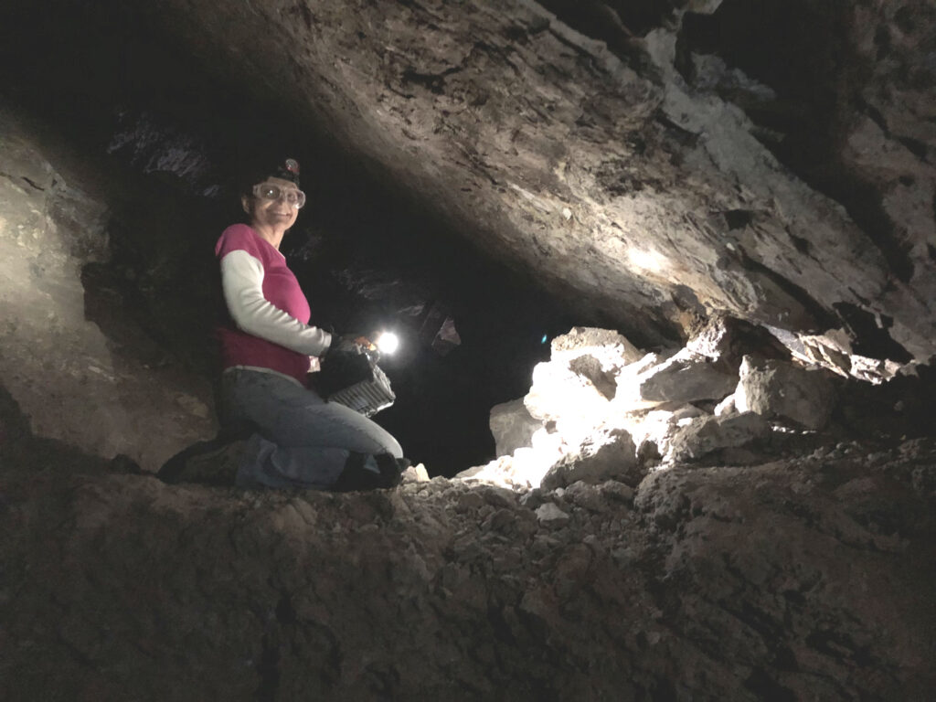 We hoisted Debbie Polman to a ledge above us where she found some great specimens of smithsonite.